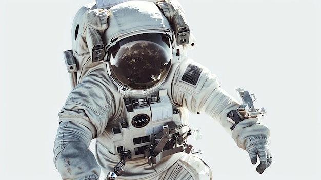 Astronaut in a spacesuit with a reflection of the Earth in his helmet