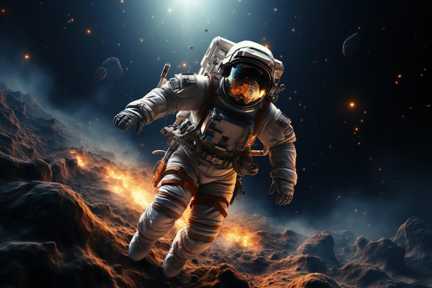 Astronaut do Spacewalk While Working For Space Station In Outer Space Generative AI