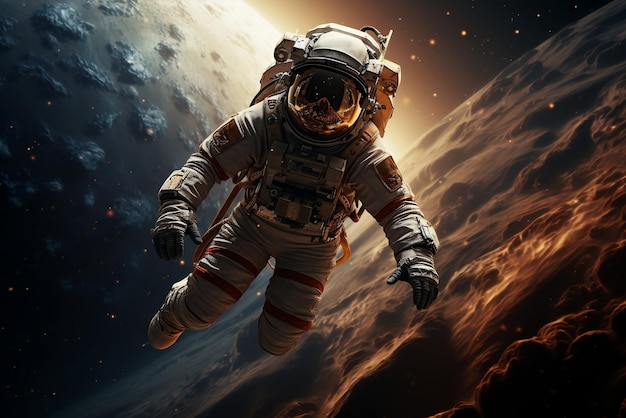 Foto astronauta alla passeggiata nello spazio