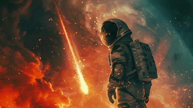 Astronaut Standing Before Fire