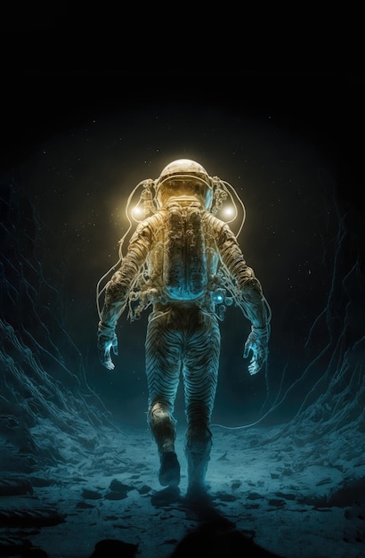 写真 無人島に立つ宇宙飛行士 新しい世界を探索する 未来的なコンセプト ジェネレーティブ ai