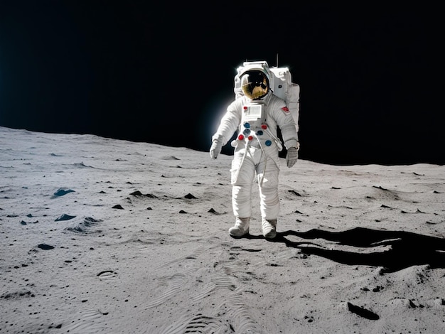 An astronaut standing on the surface of the moon