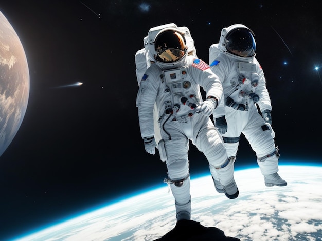 An astronaut standing on the surface of the moon