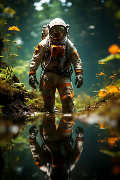 An astronaut standing on a surface