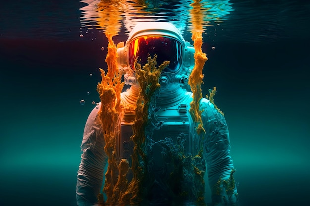 Astronaut Standing in Water the sea against background Generative AI