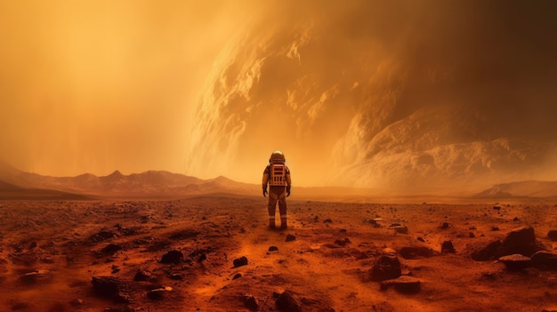 Premium AI Image | An astronaut stands on a planet with the number 9 on it.