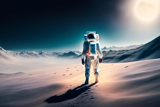 Foto un astronauta si trova sulla superficie della luna