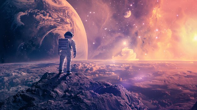 Astronaut on a surface of alien planet