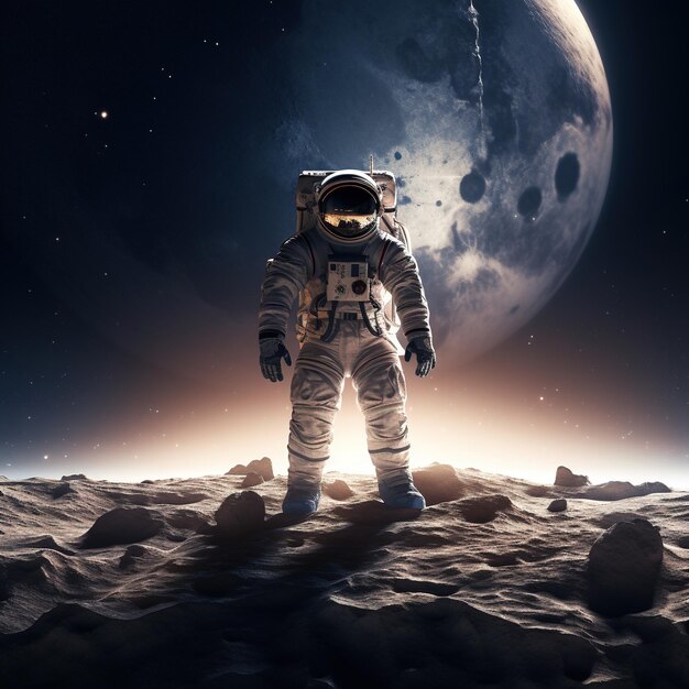 An astronaut on the surface of the moon