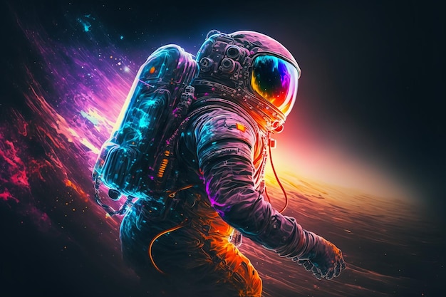 Photo an astronaut surfing the nebula