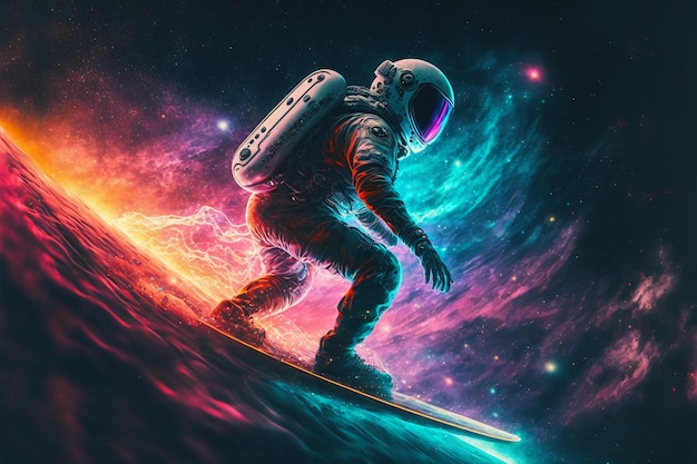 An Astronaut surfing the nebula