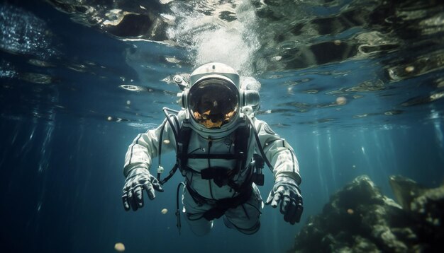 写真 訓練中に海中で水中を泳ぐ宇宙飛行士