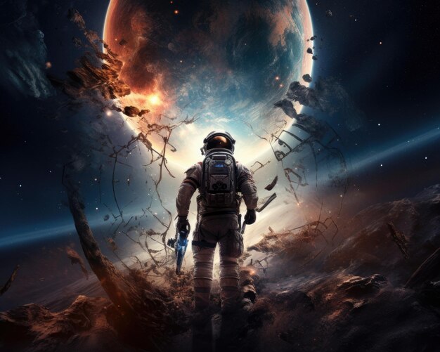 Astronaut in time of changes cosmic concept