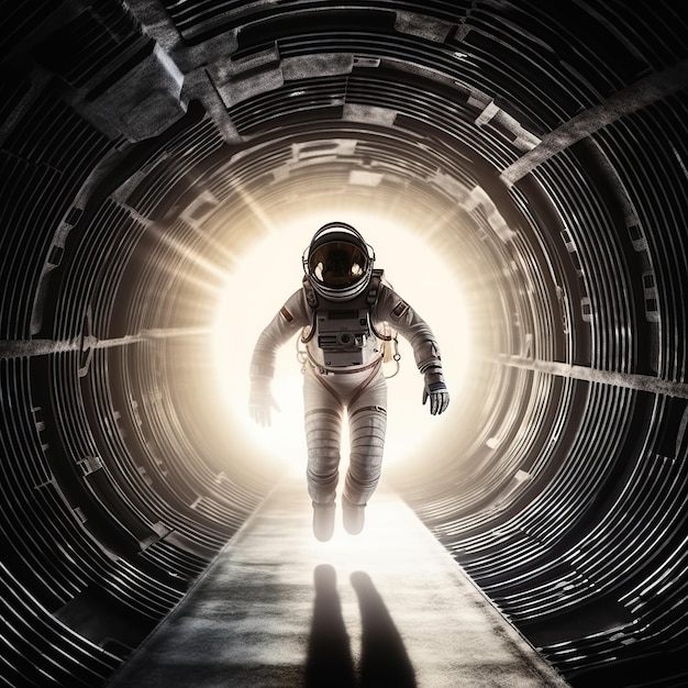 Photo a astronaut in a tunnel