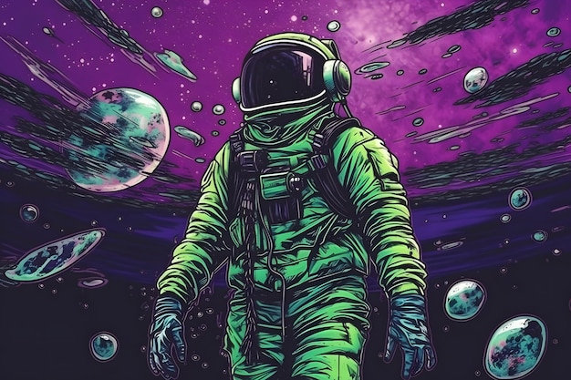 Astronaut and underwater world psychedelic style neural network ai generated