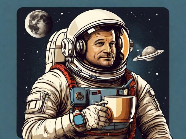 Astronaut vector illustratie met de hand getekende ruimtevaarder voor t-shirt print design