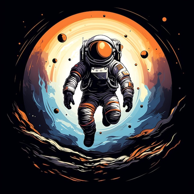 宇宙飛行士のベクトルイラスト - Tシャツのデザインストーカーのロゴバナー