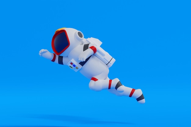 Astronaut vliegt als superheld wetenschap technologie ruimteavontuur ontdekking 3D-rendering