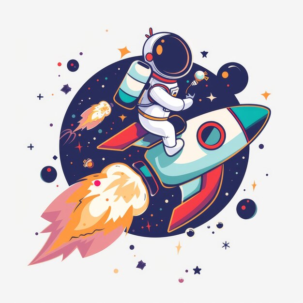 Astronaut vliegt op een raket in de ruimte Vector illustratie