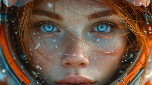 astronaut vrouw blauwe ogen details realistische details