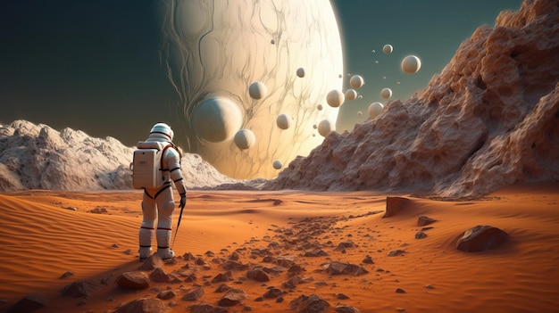 A astronaut walking in a desert