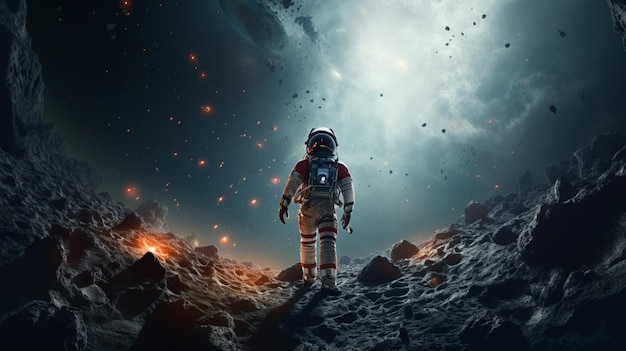 Astronaut walking in the space background