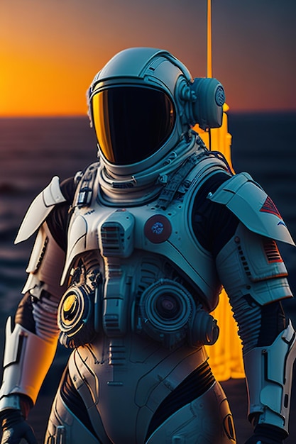 Astronaut walking on an unexplored desert generate by ai