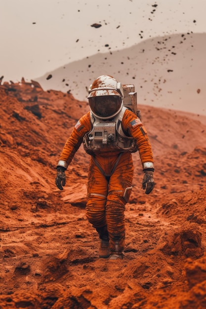 Astronaut walks on the mars