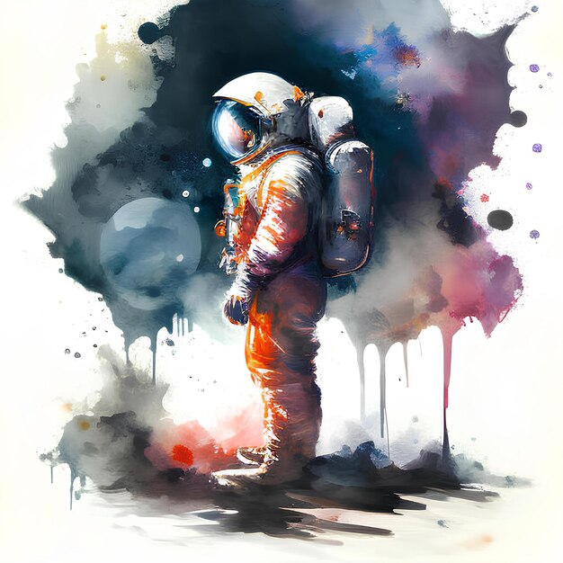 Foto astronaut waterverf schilderij