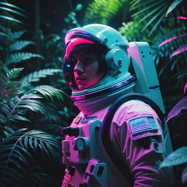 An astronaut wearing white space suit walking in the garden free download