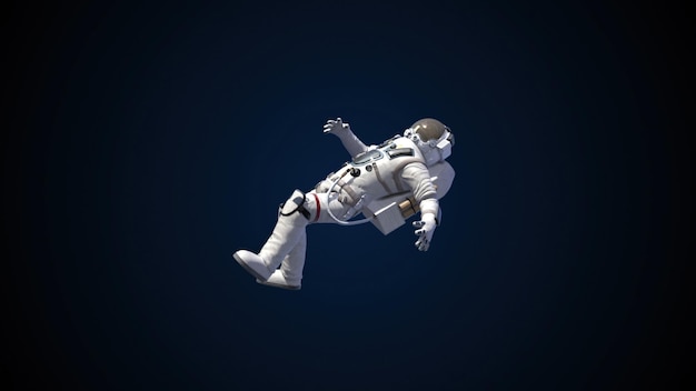 Astronaut in white modern scaphandre go in the space 3d render background computer generated backdrop