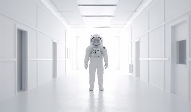 흰색 방에 우주 비행사