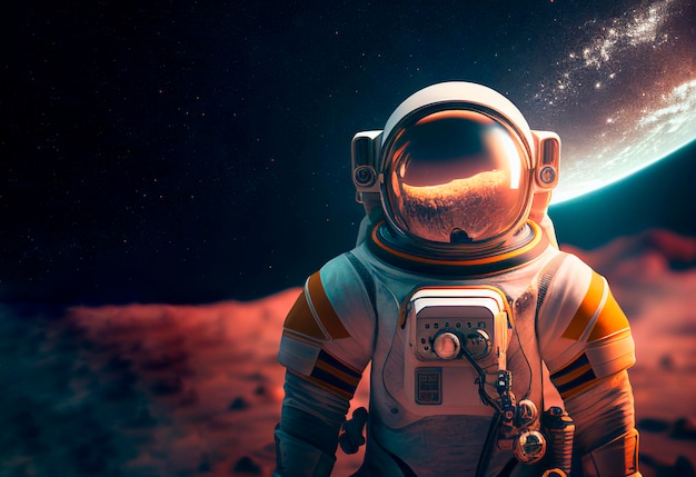 Astronaut with the moon behind him with space for text