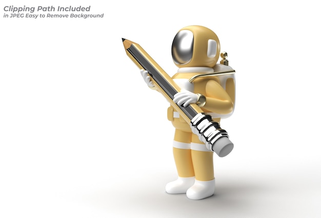 Astronaut with Pencil Pen Tool Created Clipping Path Included in JPEG Easy to Composite.