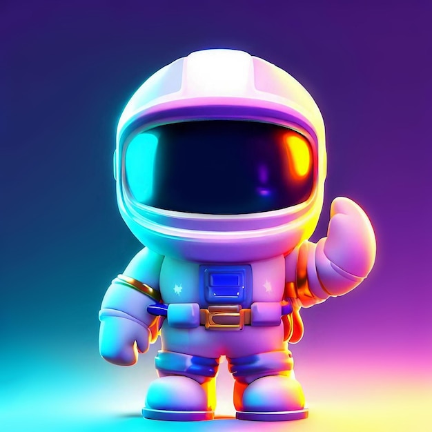 An astronaut with a rainbow background and a helmet.