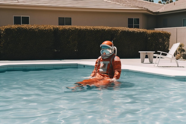 Astronaut zwembad ontspannen zomer Genereer Ai