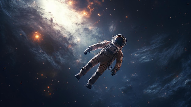 Astronaut zwevend in de ruimte Kosmische kunst sciencefiction Spaceman Schoonheid van diepe ruimte