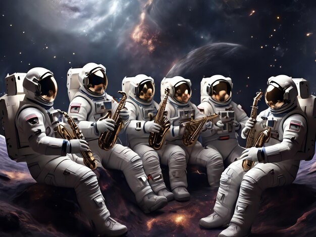Foto astronauten zitten samen aan de rand van het t-shirtontwerp van de galaxy