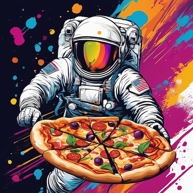 Astronautenpizza in de kosmos gemaakt met generatieve AI-software