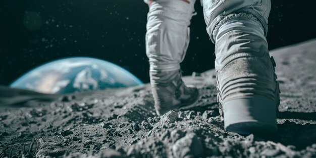 Photo astronauts boot on the moon with earth in the background