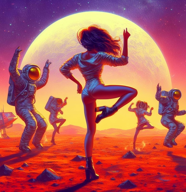 astronauts crew dancing in mars