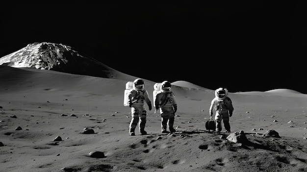 Astronauts On The Edge Of Shackleton Crater On Moon Surface