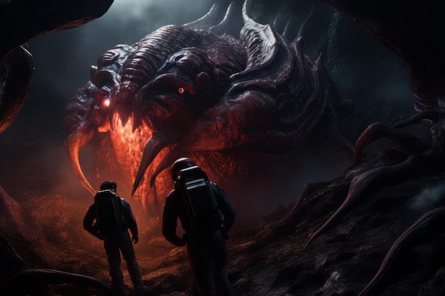 Astronauts Encounter Giant Alien Creature on Distant Planet