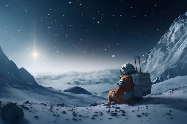 Astronauts exploring at night on a snowy planet generative ai