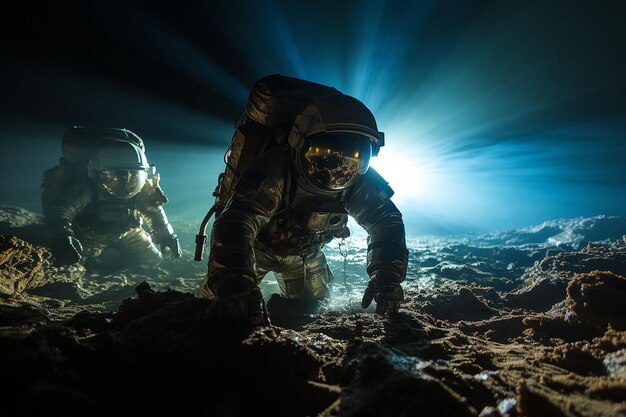 Photo astronauts on the moon trying to replicate ai generated