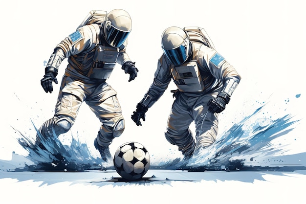 Астронавты играют в межзвездный футбол.