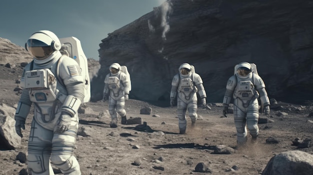 Астронавты гуляют по Луне в космосе
