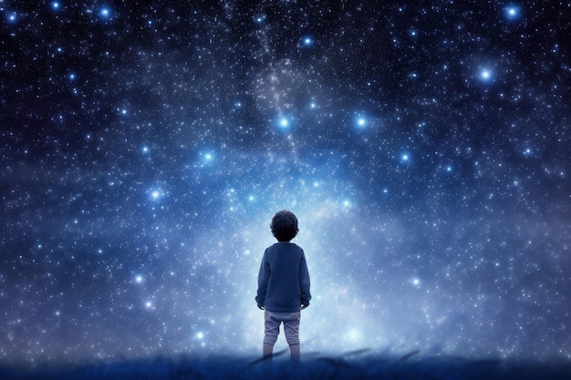 Astronomer child man starry sky night Generate Ai