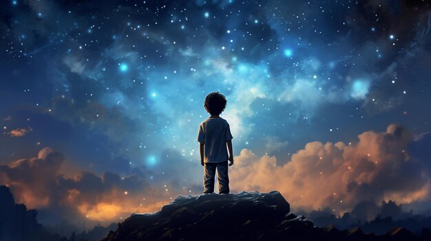 Astronomer starry child boy sky night