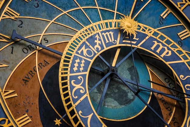 Photo astronomical clock in prague czech republic close-up.